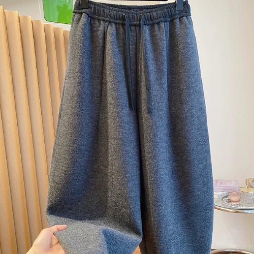 胖MM大码240斤磨毛加厚松紧腰休闲阔腿卫裤女秋冬保暖弯刀裤直筒