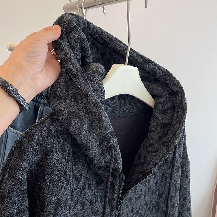 加大码240斤加绒加厚连帽开衫外套女秋冬季宽松大版韩系穿搭卫衣