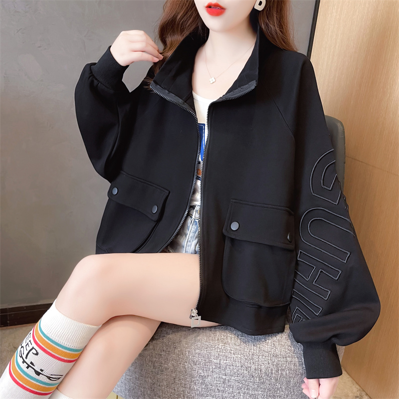 秋季薄款拉链开衫外套大码女装2025年新款潮韩版宽松百搭胖妹衣服