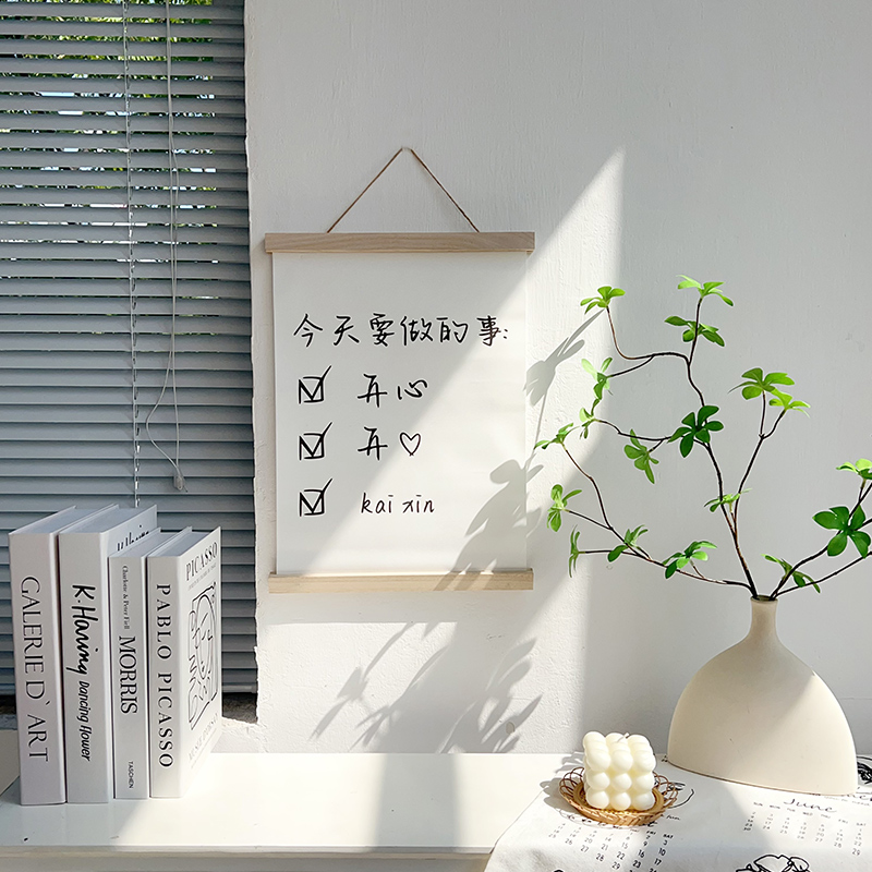 ins实木布艺挂画卡片房间卧室北欧墙面墙壁装饰软装拍照背景摆件图片