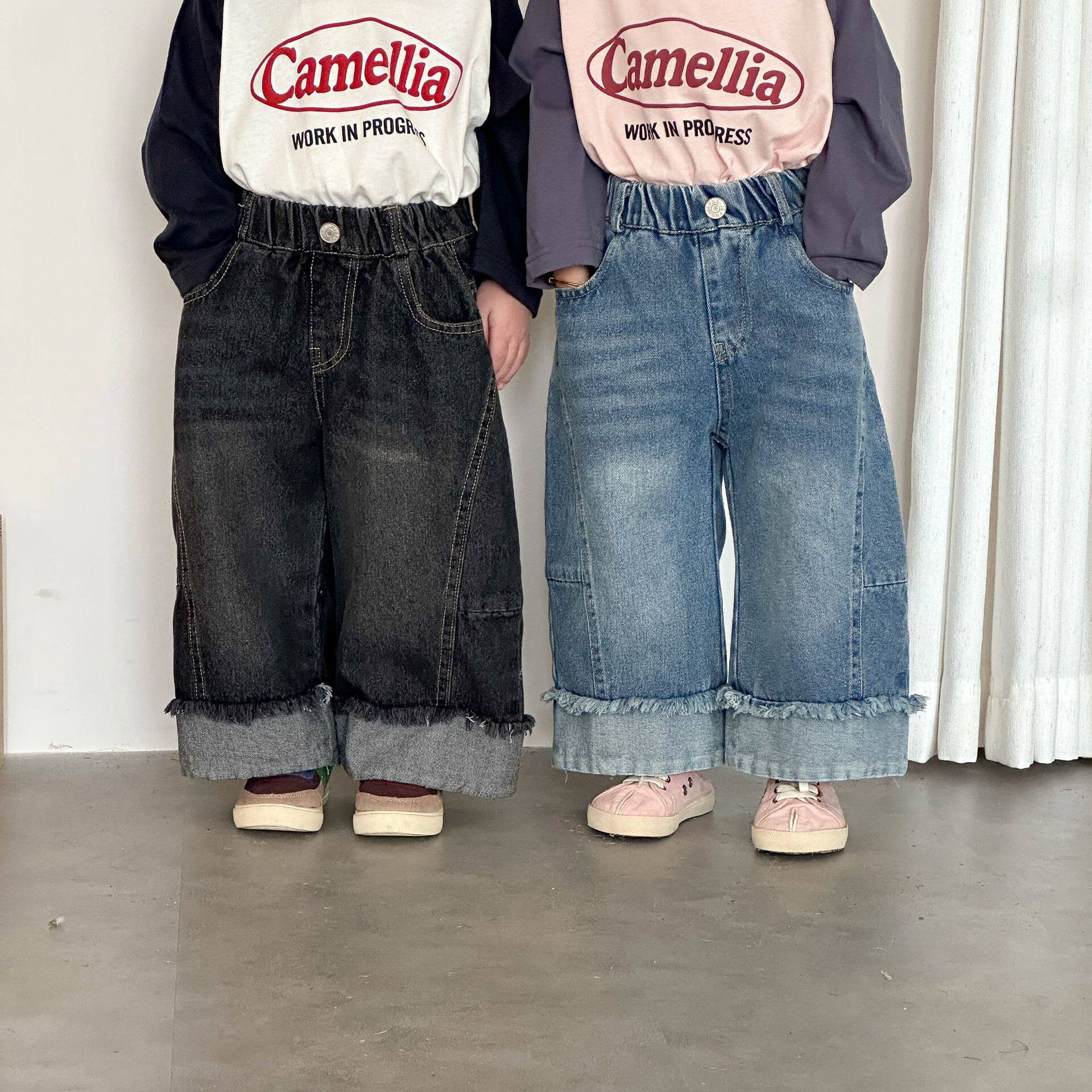 儿童牛仔裤子女童休闲阔腿裤男童春装2026新款春秋季宝宝直筒长裤