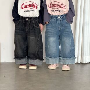 儿童牛仔裤子女童休闲阔腿裤男童春装2026新款春秋季宝宝直筒长裤