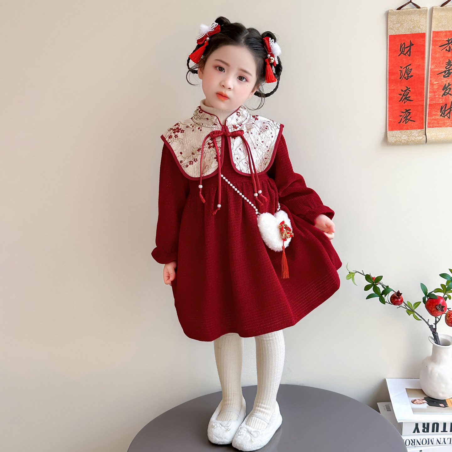 拜年服女童加绒连衣裙冬季儿童唐装过年服女宝宝新中式喜庆公主裙