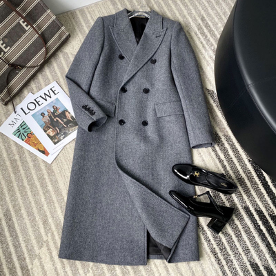 高级感袁泉张钧甯同款大衣女灰色人字纹风衣洋气羊毛西装外套秋冬