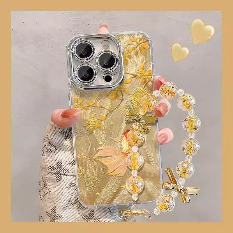 金色锦鲤精孔全包手机壳适用苹果16promax小米15情侣iph