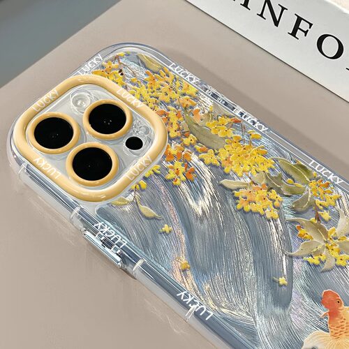 桂花金鱼金羽纱泡芙手机壳适用苹果16promax小米15情侣iphone14华为mate60propura70荣耀vivo红米k80opporeno