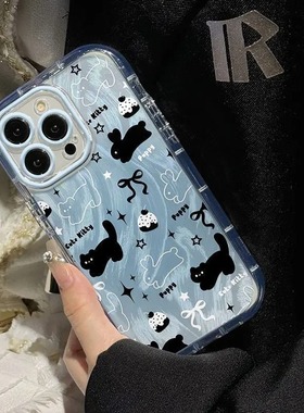 蓝色小猫羽纱泡芙手机壳适用苹果17Air16promax小米15情侣iphone14华为mate60propura70荣耀vivo红米k80oppo