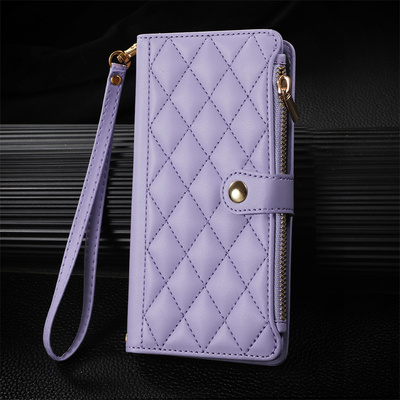 斜挎挂绳奢华小香风适用于新款三星GalaxyZFold4手机壳zfold6超薄菱格皮zfold5翻盖折叠屏zfold3时尚零钱卡包