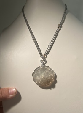 茶水晶双狐狐如意牌牌吊坠