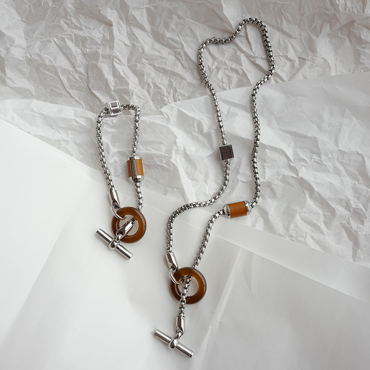 bounded情侣抬杠真皮短款项链