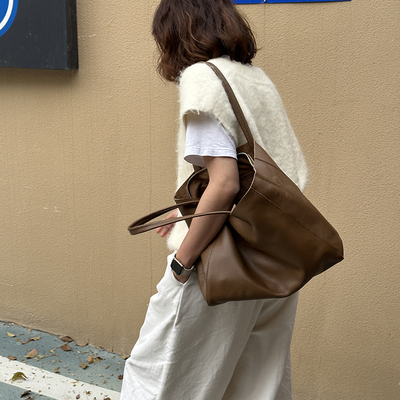 bounded头层真皮超大容量托特包