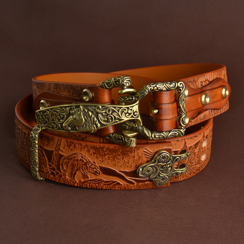 利特尔美式手工腰带男黄铜