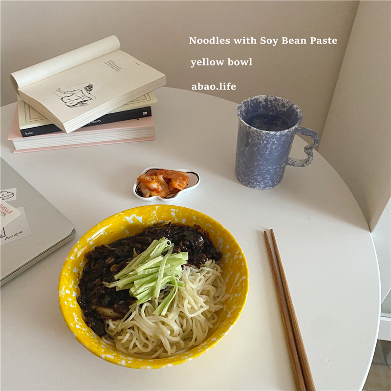 阿宝-自制ins奶酪泼墨泡面碗螺蛳粉宽口大容量复古沙拉陶瓷干饭碗