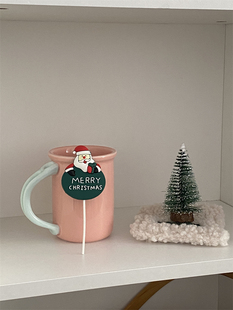 阿宝-原创《桃桃杯》ins可爱粉色少女心撞色陶瓷马克杯耐热咖啡杯