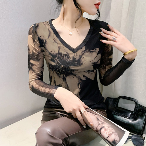 长袖通勤常规欧货V领长袖T恤女2