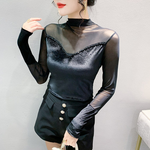长袖通勤常规丝绒打底衫女秋冬欧