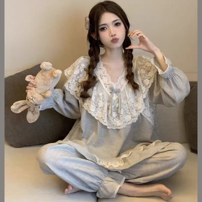 新款公主风纯棉睡衣女春秋夏季可爱长袖秋冬家居服两件套装可外穿