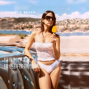 atlanticbeach印花绝美泳衣女分体性感比基尼度假风沙滩抹胸泳装