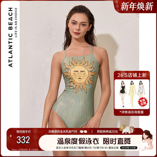 atlanticbeach泳衣女幻色竞速游泳衣高级感显瘦遮肚复古印花泳装