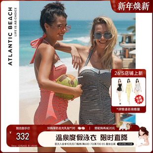 atlanticbeach度假泳衣 连体泳衣女 2024复古格纹系列性感挂脖时尚
