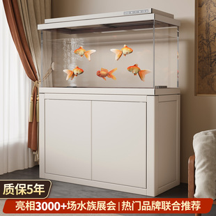 鱼缸过滤制氧一体机无管件白色柜式鱼缸宋氏美学2025款智能底滤缸