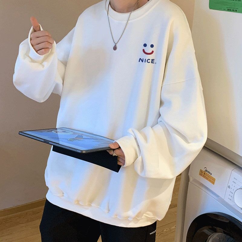 圆领卫衣男学生笑脸卫衣青春休闲无帽卫衣外套青少年百搭卫衣