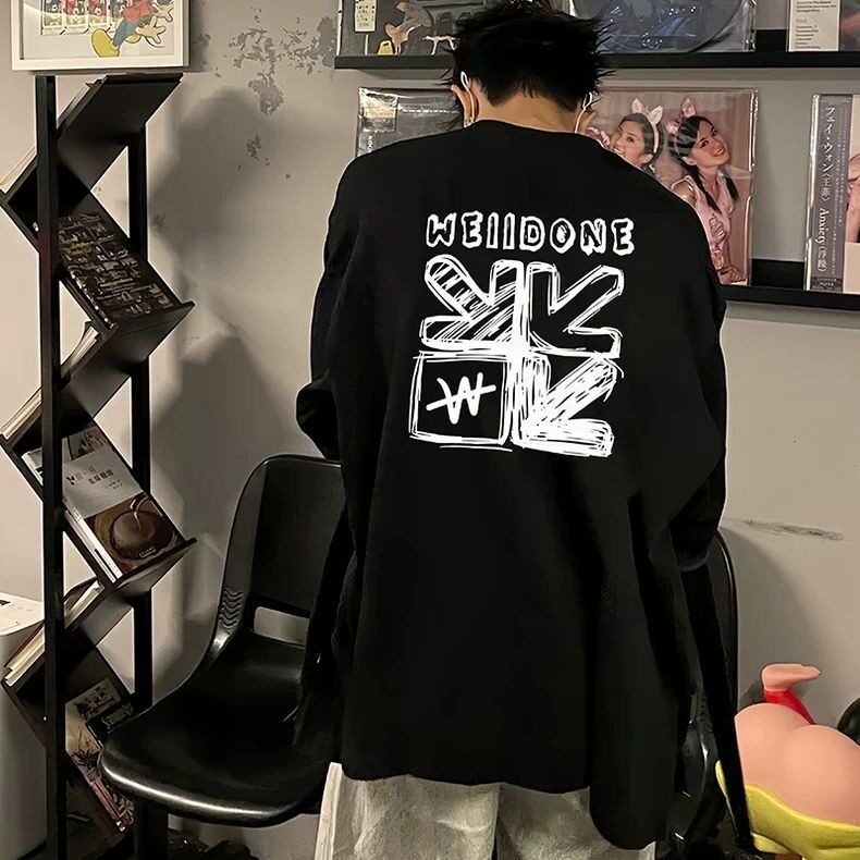 日系纯棉260克长袖T恤男生气质潮流原宿简约流行百搭打底衫内搭