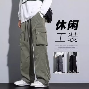 褲 美式 沖鋒休閑褲 闊腿拖地褲 子 子男潮流直筒多口袋傘兵工裝 春夏季