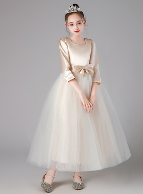 孺墨童艺儿童合唱演出服女童香槟色长袖礼服主持中小学生