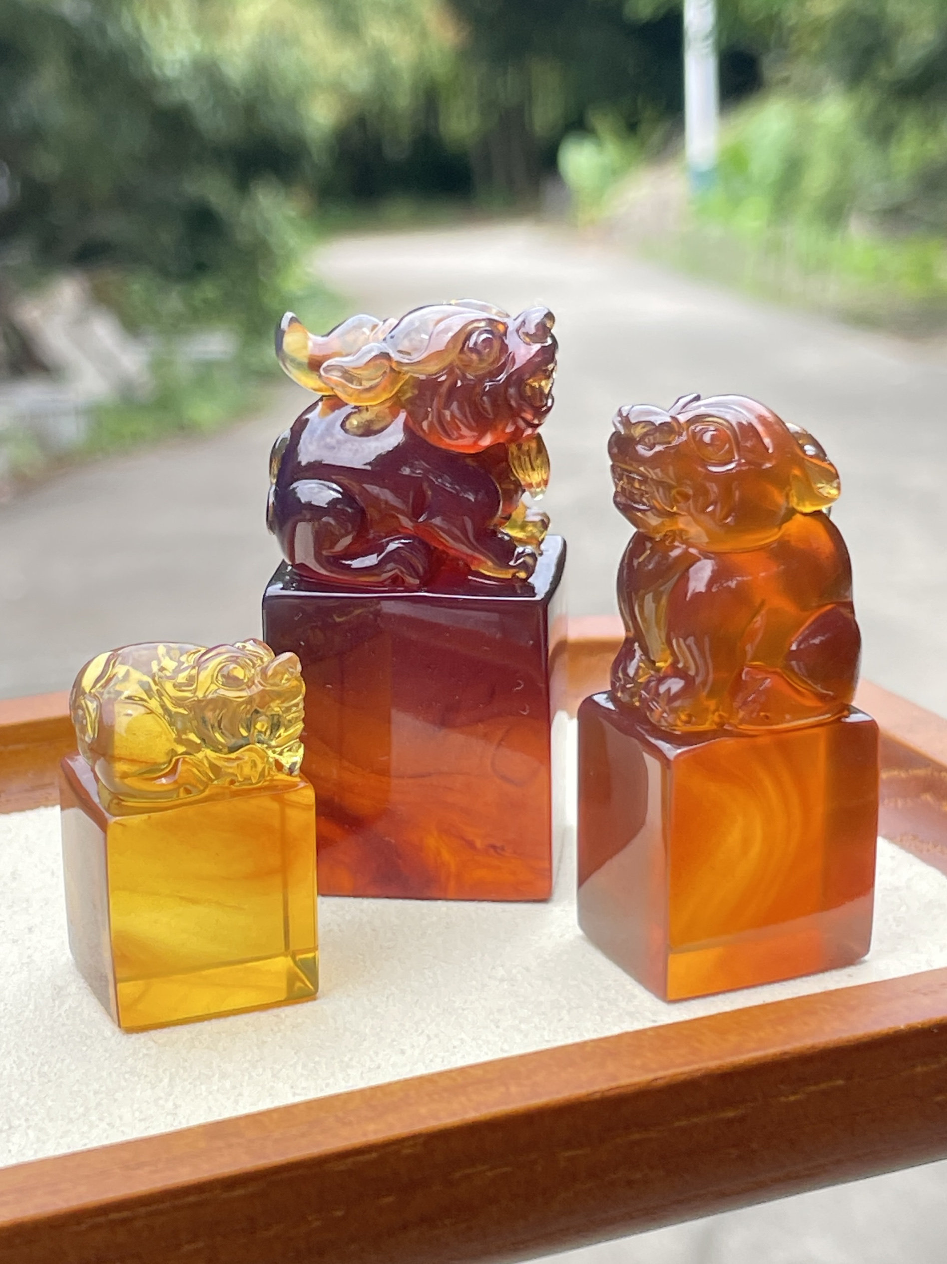 缅甸天然琥珀貔貅印章料子干净通透无杂裂