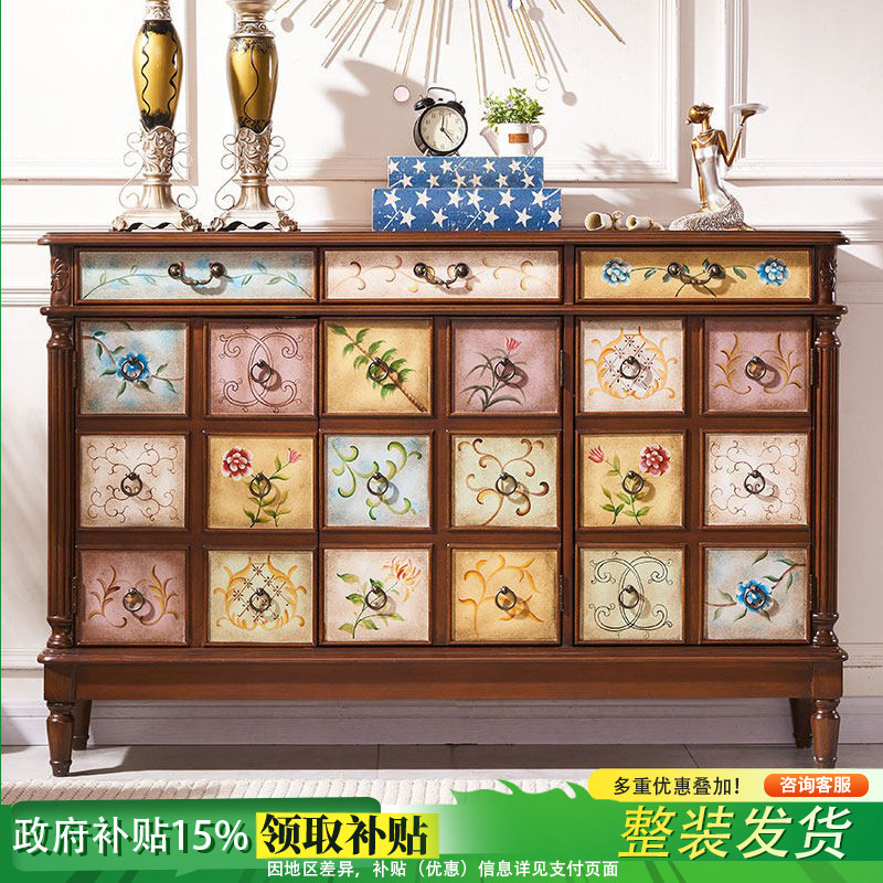 进门美式鞋柜抽屉家用中古风门厅客厅阳台储物柜入户玄关隔断靠墙