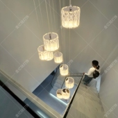 高级感挑空别墅复式 楼旋转楼梯专用长吊灯loft公寓挑高客厅灯水晶
