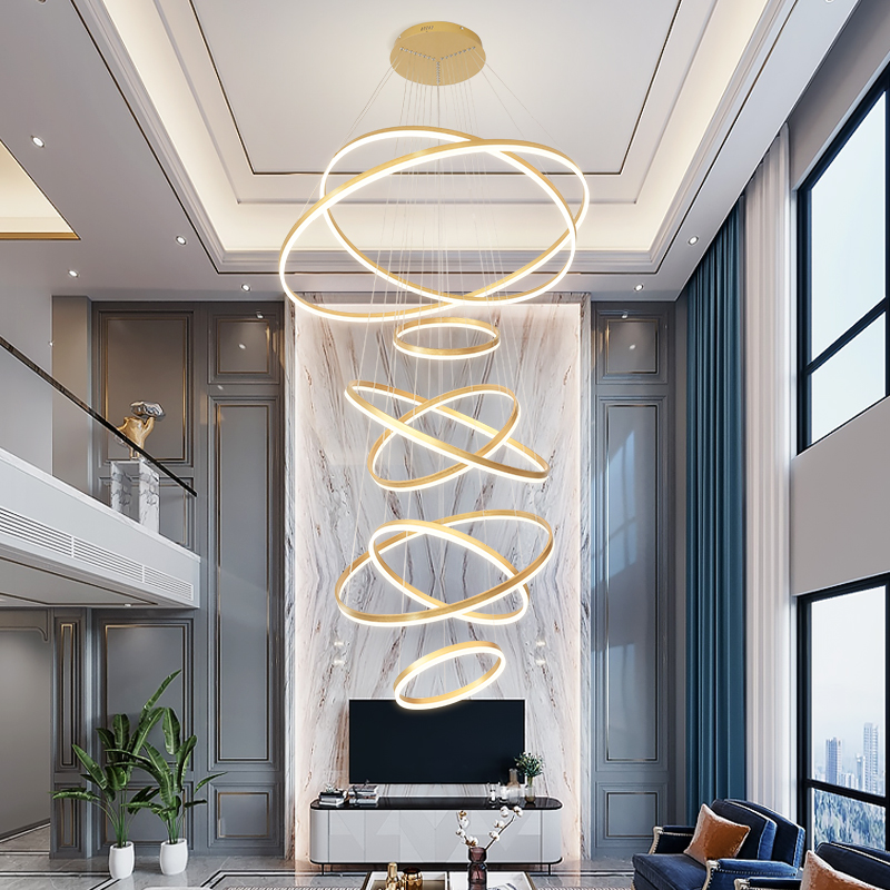 复式楼客厅大吊灯楼梯中空挑高灯