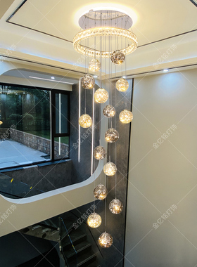 2025年新款loft覆式挑空吊灯挑高覆式楼别墅旋转楼梯间专用灯水晶
