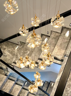 美式别墅复式楼楼梯间专用长吊灯挑高轻奢水晶loft公寓挑空客厅灯