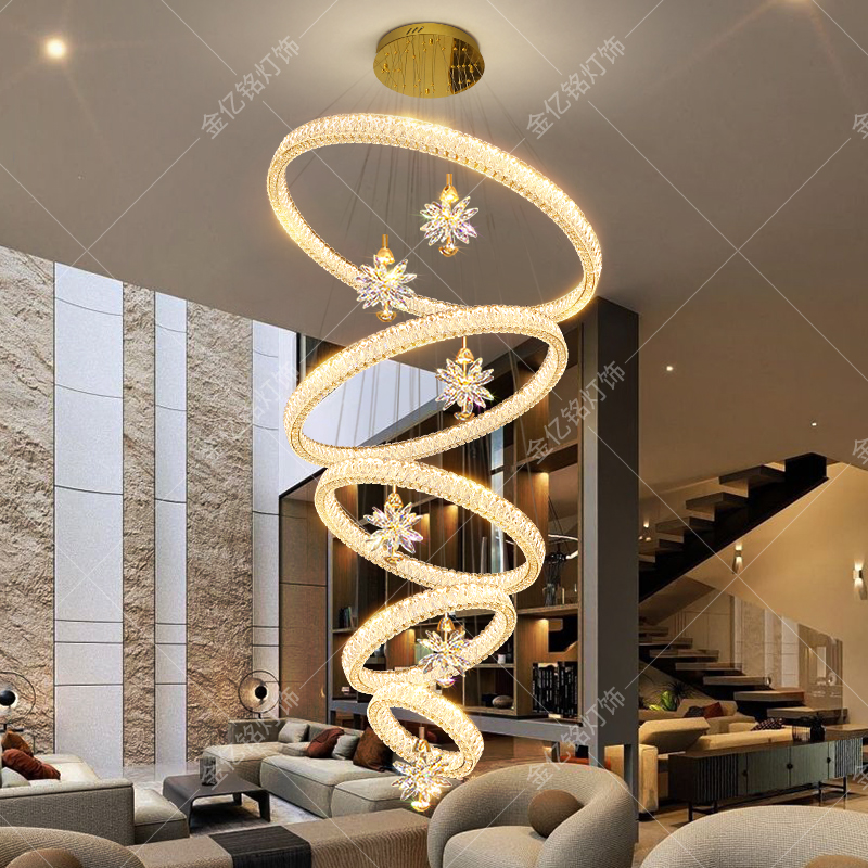 别墅挑空大吊灯复式楼客厅中空轻奢高级感挑高农村自建房主灯水晶