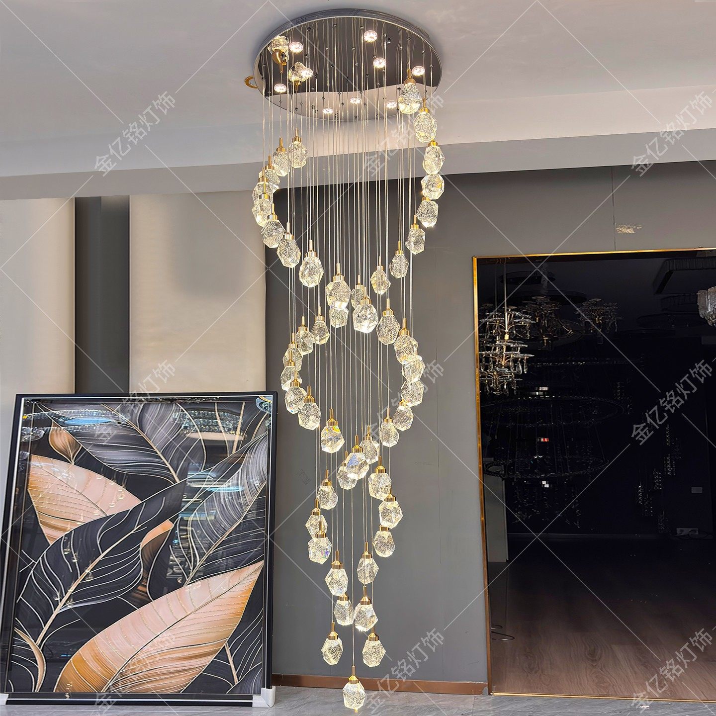 轻奢水晶复式楼大吊灯挑空客厅灯豪华大气别墅旋转楼梯长吊线吊灯