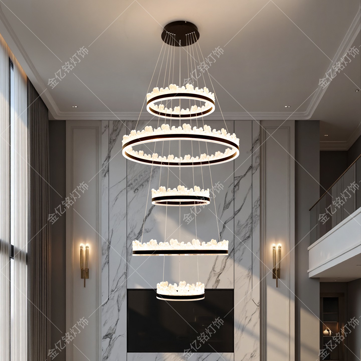 复式楼大吊灯现代简约拉丝铝材