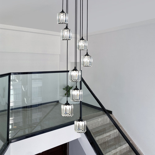 旋转水晶挑空楼梯吊灯现代