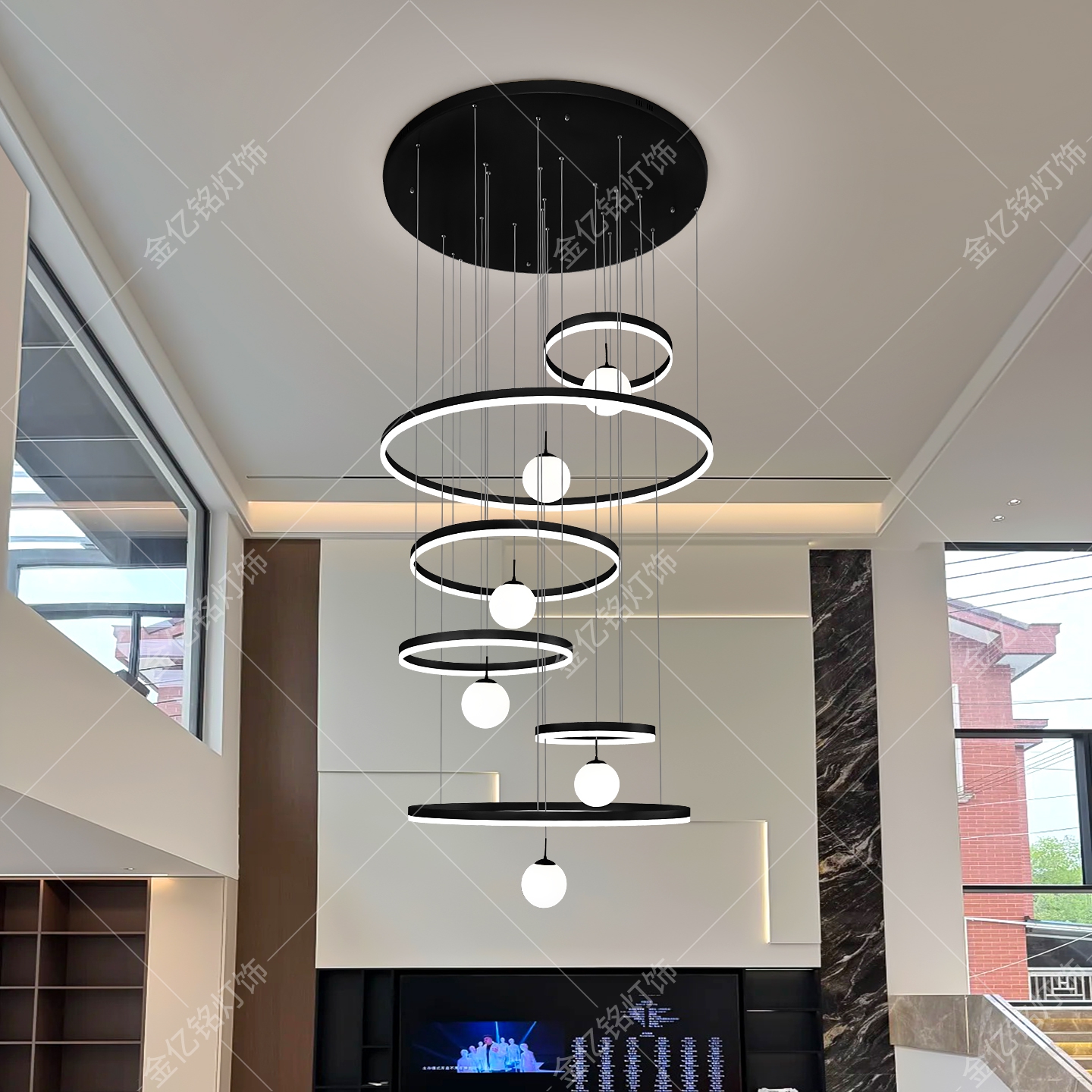 别墅复式楼大吊灯-智能天猫调光