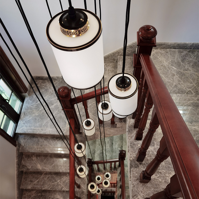中式长吊灯别墅复式楼旋转楼梯灯