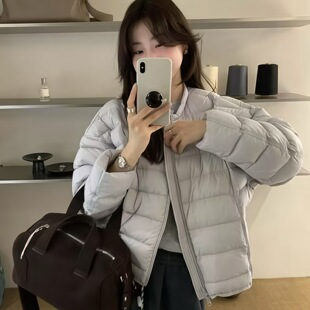 江西共青城羽绒排骨羽绒服女短款2025新款休闲宽松时尚秋冬90白