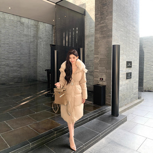 江西共青城羽绒羽绒服女中长款轻奢气质狐狸大毛领90白鸭绒收腰