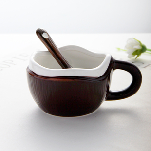 水杯家用简约陶瓷咖啡杯带勺子套装 马克杯两件套高级感喝水杯子