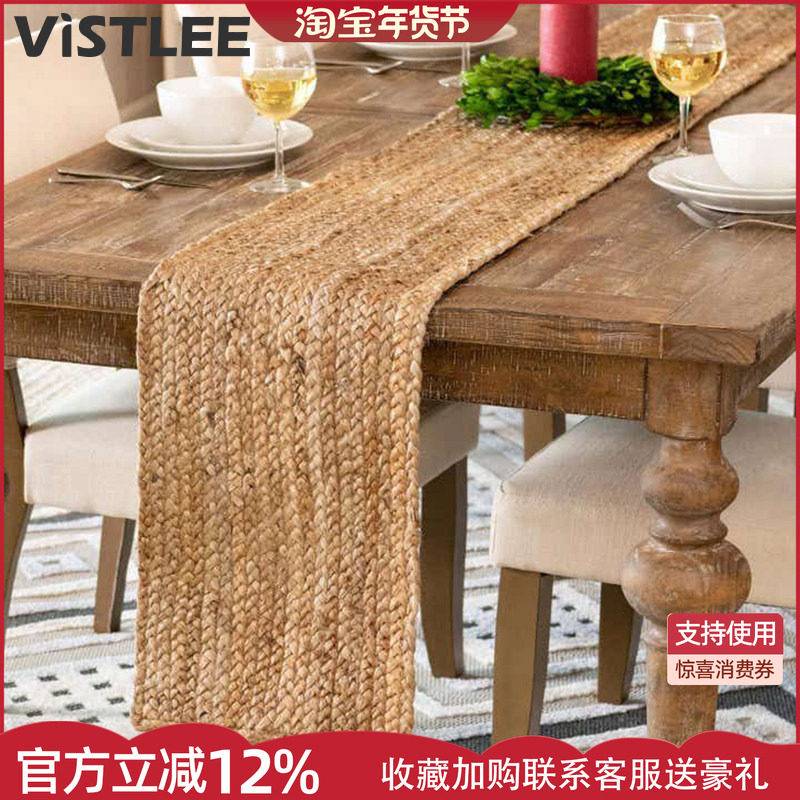 Vistlee 法式复古高级轻奢中古手工编织天然黄麻桌旗餐垫长条桌布,居家布艺,桌旗,淘宝优惠券,粉丝福利购,淘宝优惠卷