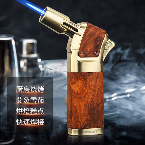 百诚合金复古直冲木纹雪茄打火机