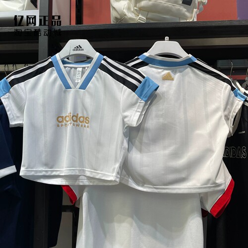 Adidas 阿迪达斯 女子夏季运动休闲时尚透气短款V领短袖T恤IZ2083