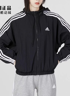 Adidas 阿迪达斯 女款春季运动休闲经典连帽梭织风衣外套 HT3399