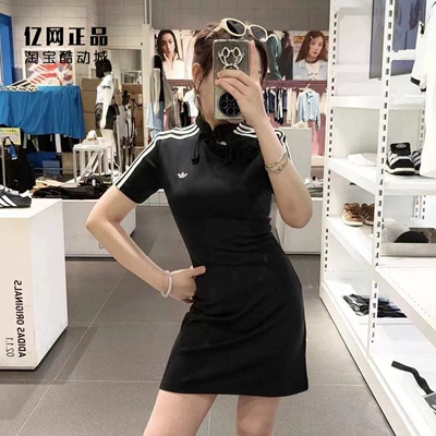阿迪达斯 三叶草 女款夏季经典新中式舒适透气短袖连衣裙 KB6409