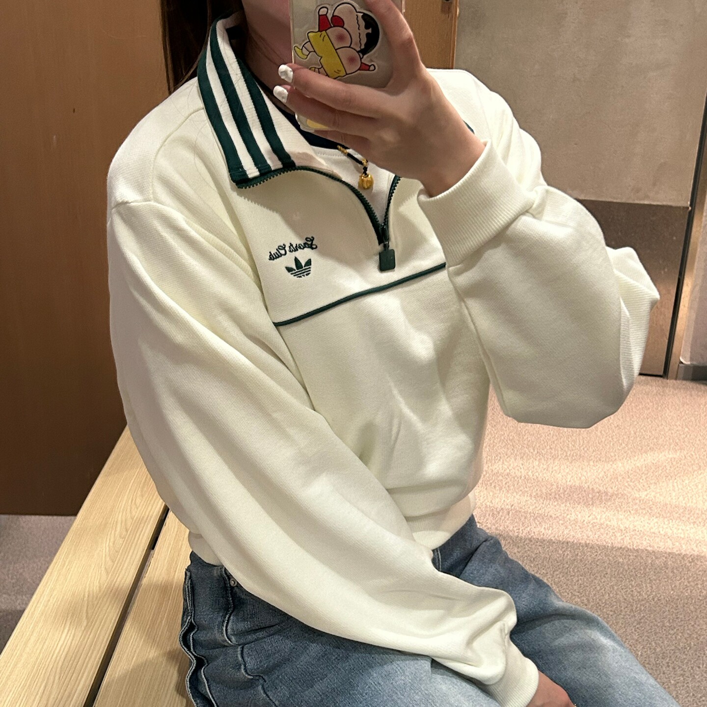 阿迪达斯 三叶草 女款运动休闲宽松保暖半拉链套头衫卫衣 JM8014